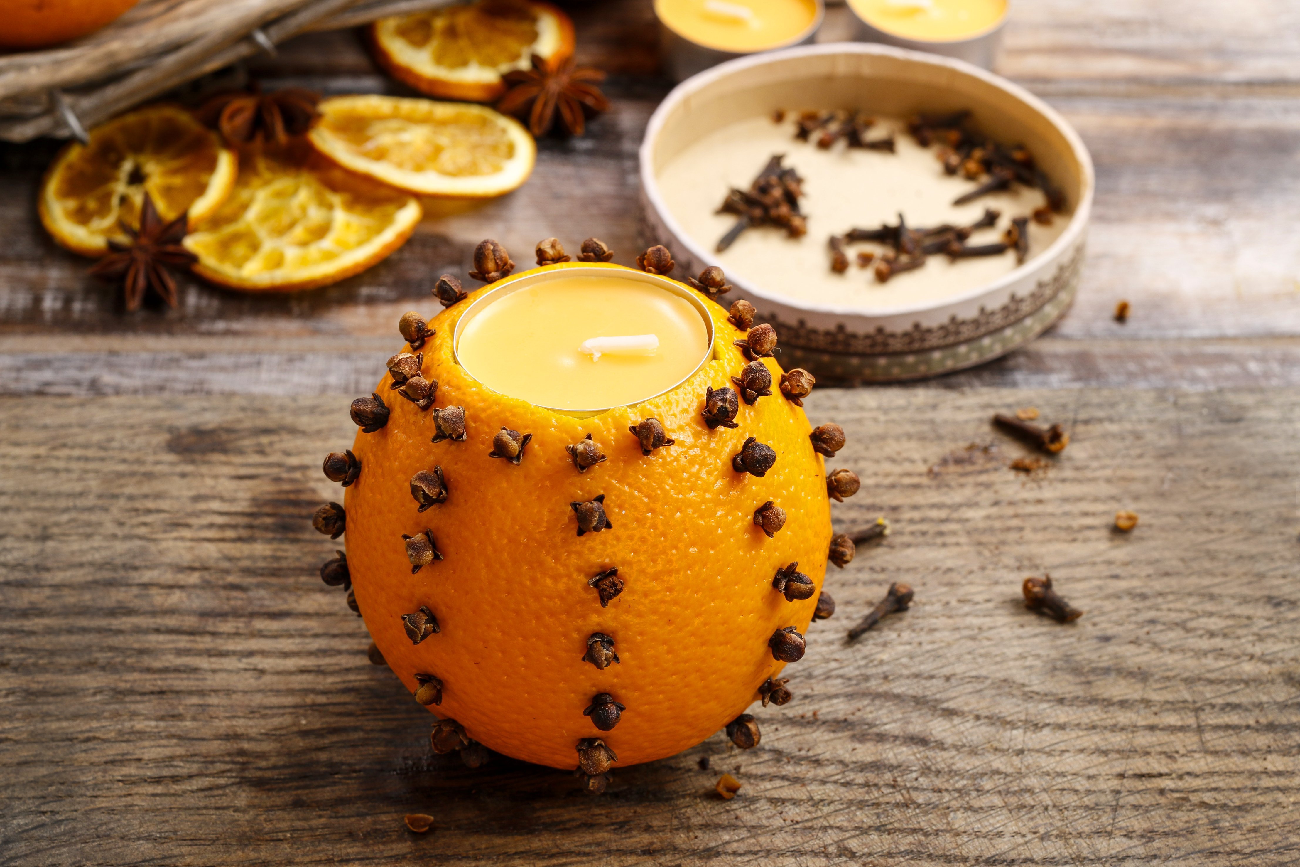 Kruidnagel-sinaasappel waxinelichthouder maken